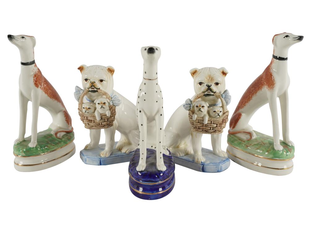 FIVE FITZ & FLOYD PORCELAIN DOG