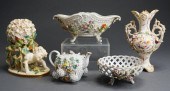 FIVE FLORAL ENCRUSTED CERAMIC