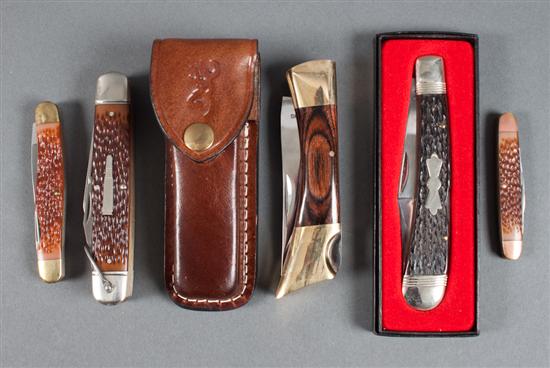 Five folding pocket knives