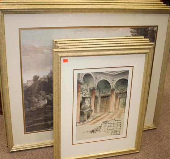 Five framed architectural prints