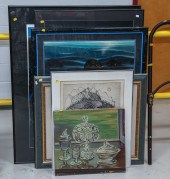 FIVE FRAMED ARTWORKS Including