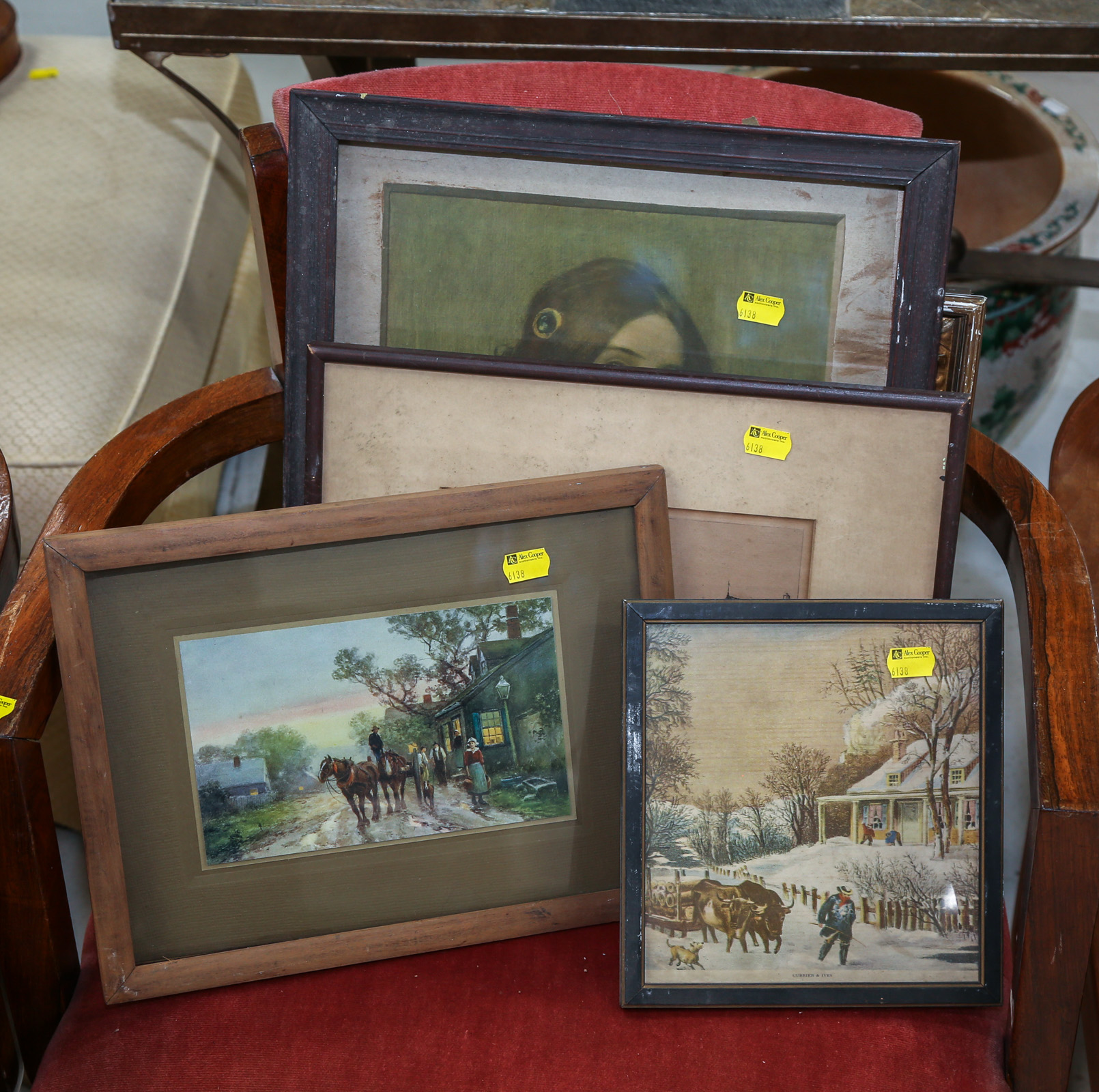 FIVE FRAMED ARTWORKS Largest framed