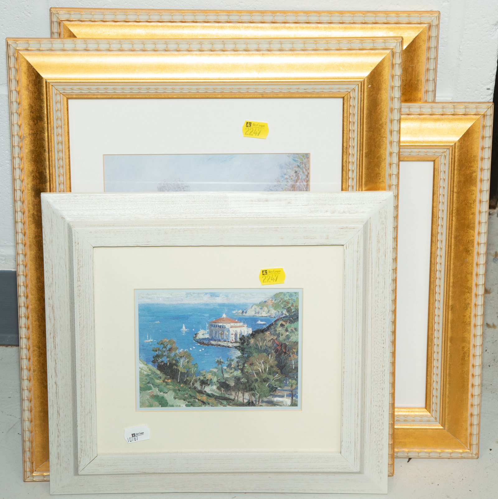 FIVE FRAMED DECORATIVE ARTWORKS .