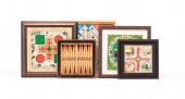 FIVE FRAMED GAME BOARDS. First