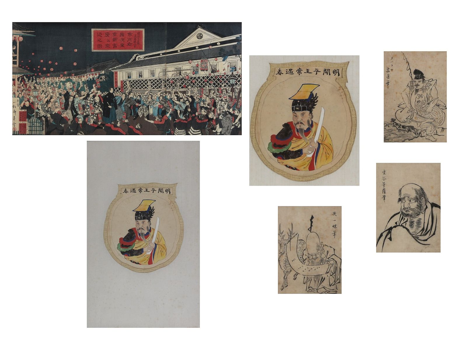 FIVE FRAMED JAPANESE DRAWINGSFive
