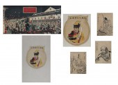 FIVE FRAMED JAPANESE DRAWINGSF