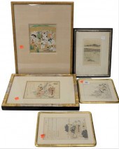 FIVE FRAMED JAPANESE PIECESFiv
