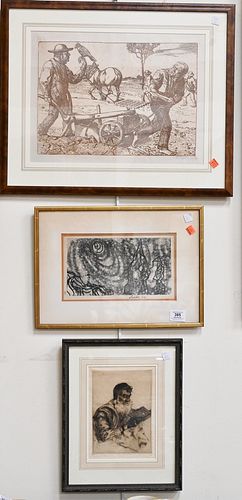 FIVE FRAMED PIECES, TO INCLUDE JEAN