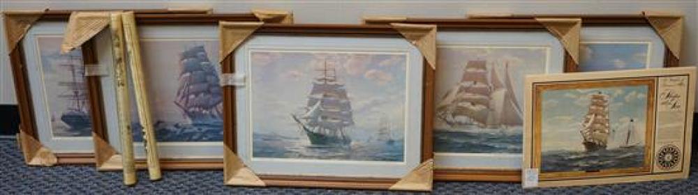 FIVE FRAMED PRINTS OF TALL MASTED