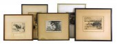 FIVE FRAMED PRINTS UNDER GLASS