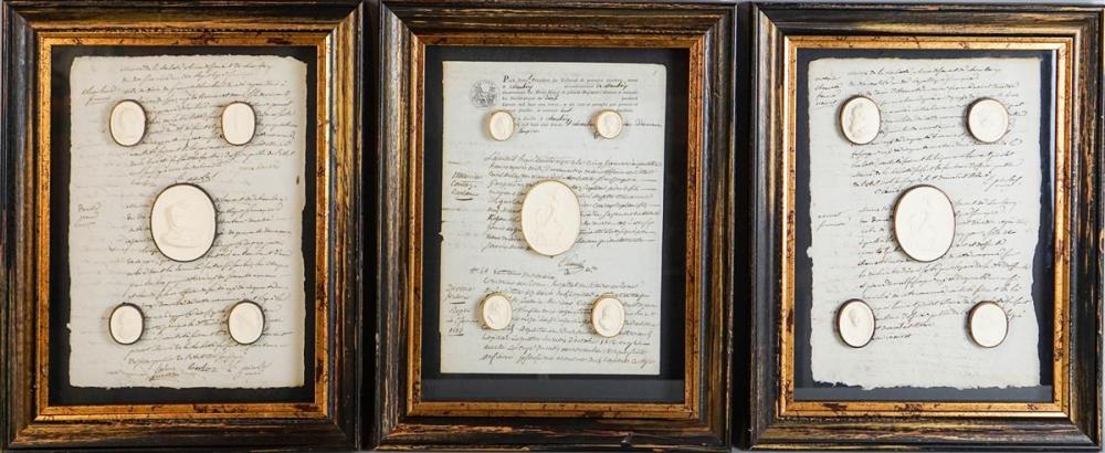 FIVE FRAMED SETS OF PLASTER