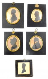 FIVE FRAMED SILHOUETTES, 19TH/