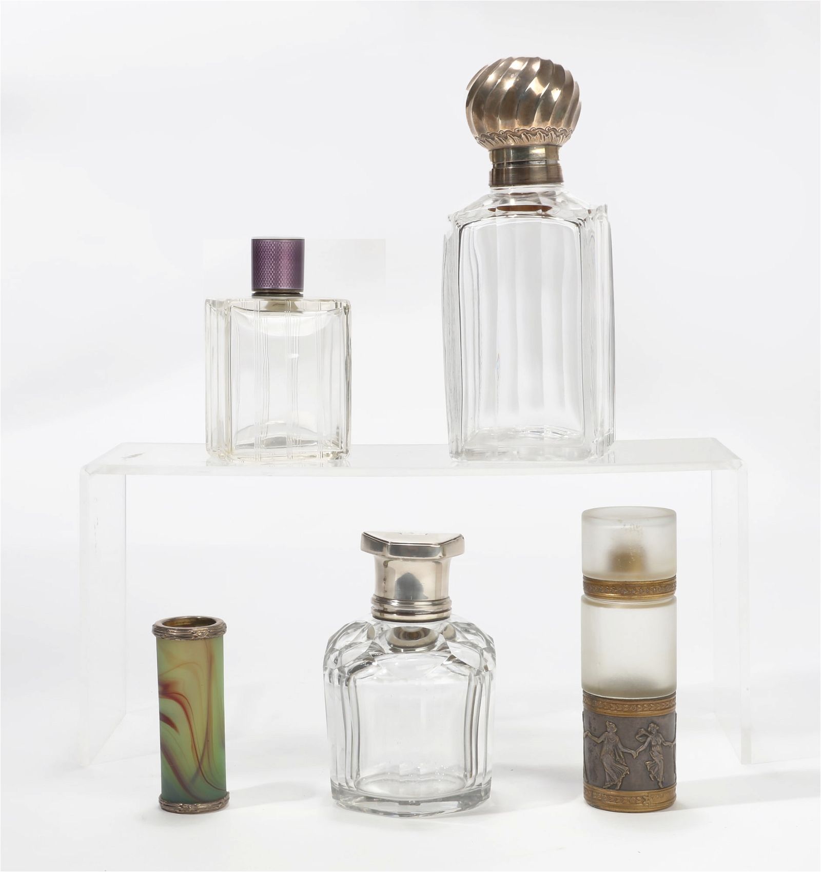 FIVE FRENCH SILVER MOUNTED VANITY