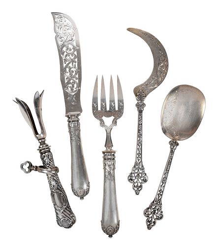 FIVE FRENCH SILVER SERVING
