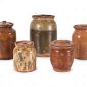 Five Galena Glaze Redware Lidd