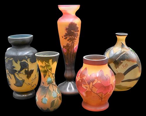 FIVE GALLE STYLE CAMEO GLASS