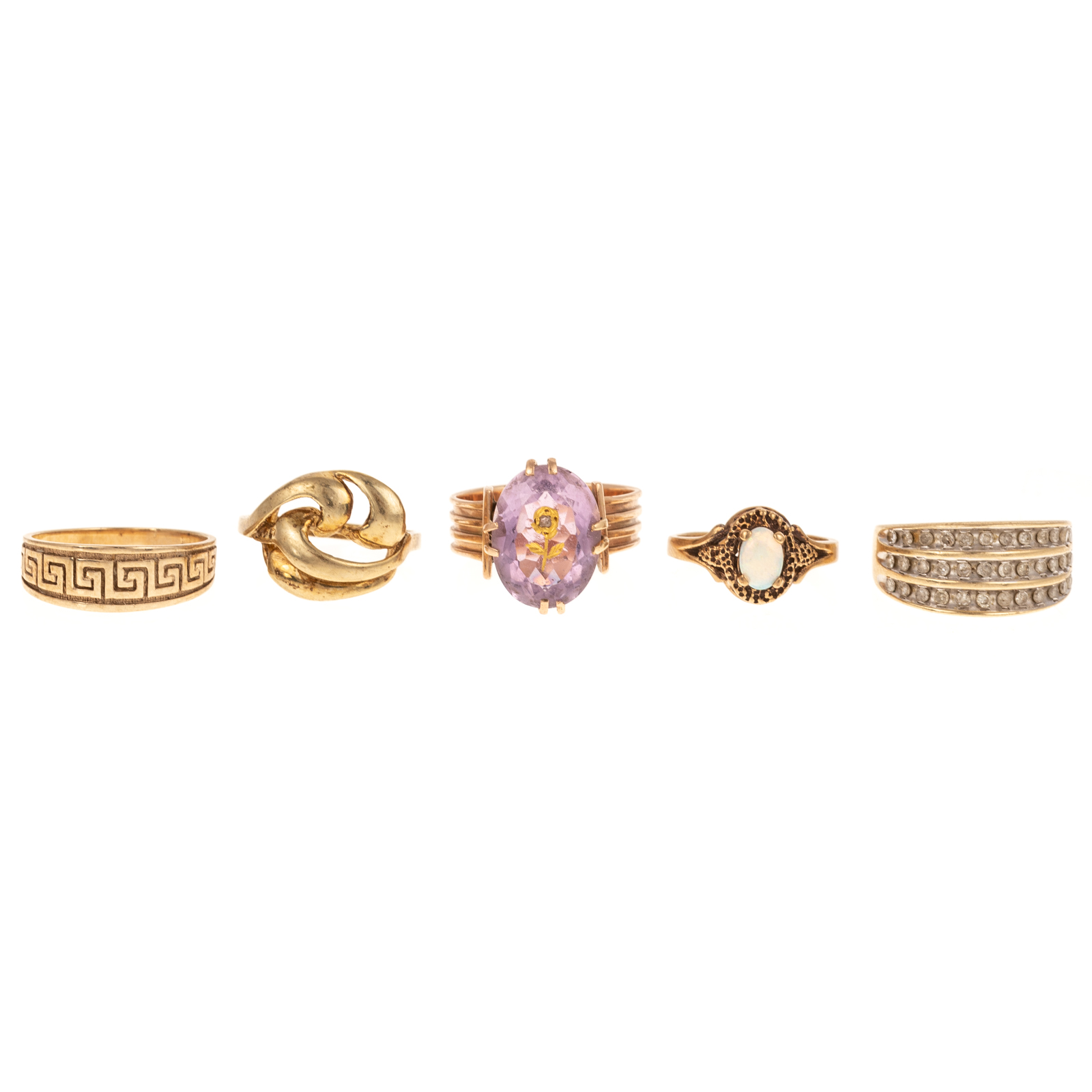 FIVE GEMSTONE & DIAMOND RINGS IN
