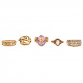 FIVE GEMSTONE & DIAMOND RINGS
