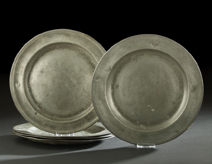 Five Georgian Pewter Plates, 