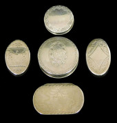 FIVE GEORGIAN SNUFF/ STAMP BOX