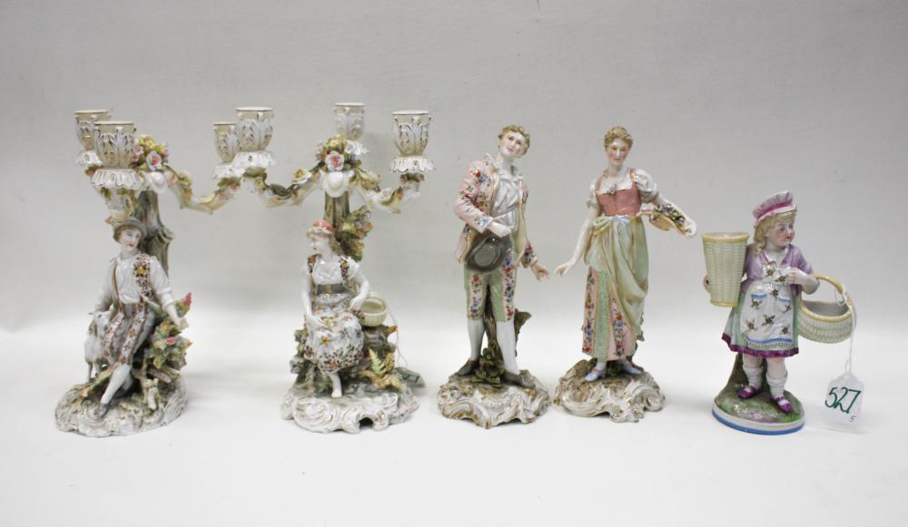 FIVE GERMAN FIGURAL PORCELAINS,