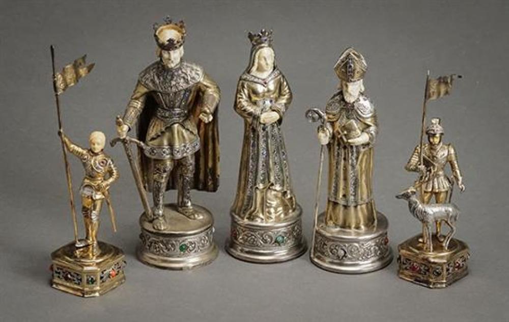 FIVE GERMAN JEWELED PARTIAL GILT