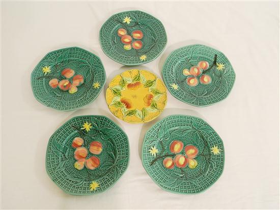Five German Majolica fruit plates