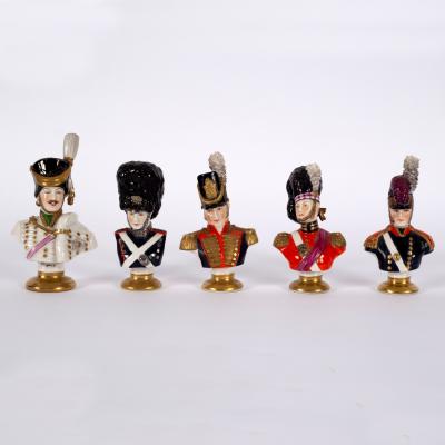 Five German porcelain soldier busts
