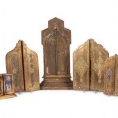 Five Gilt and Painted Wood Tri