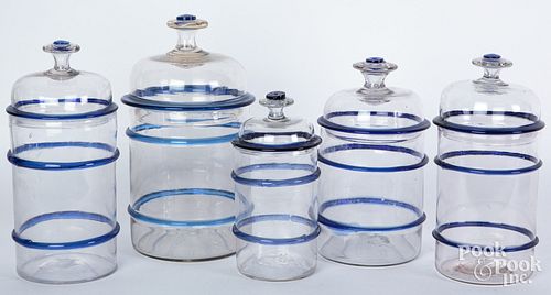 FIVE GLASS APOTHECARY JARSFive