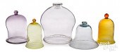 FIVE GLASS BELL JARS OR CLOCHE