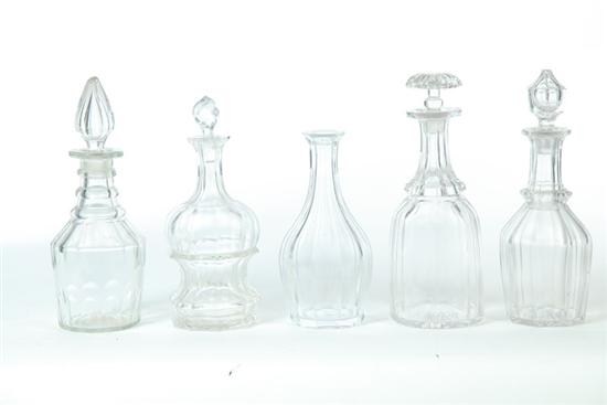 FIVE GLASS DECANTERS.  American and