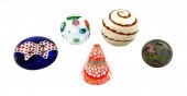 FIVE GLASS PAPER WEIGHTS, INCL