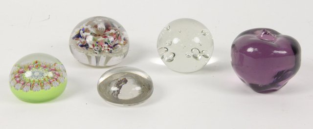 Five glass paperweights Caithness