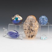 FIVE GLASS PAPERWEIGHTS  One b