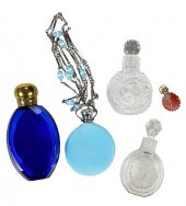 FIVE GLASS PERFUME BOTTLES19th