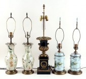 FIVE GLASS TABLE LAMPS CHINESE