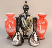 FIVE GLASS VASES TO INCLUDE PA