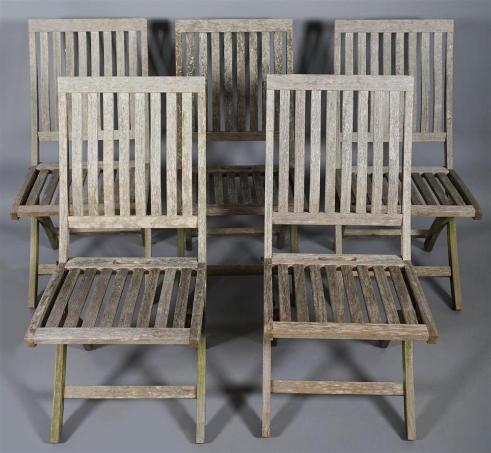 FIVE GLOSTER TEAK FOLDING PATIO