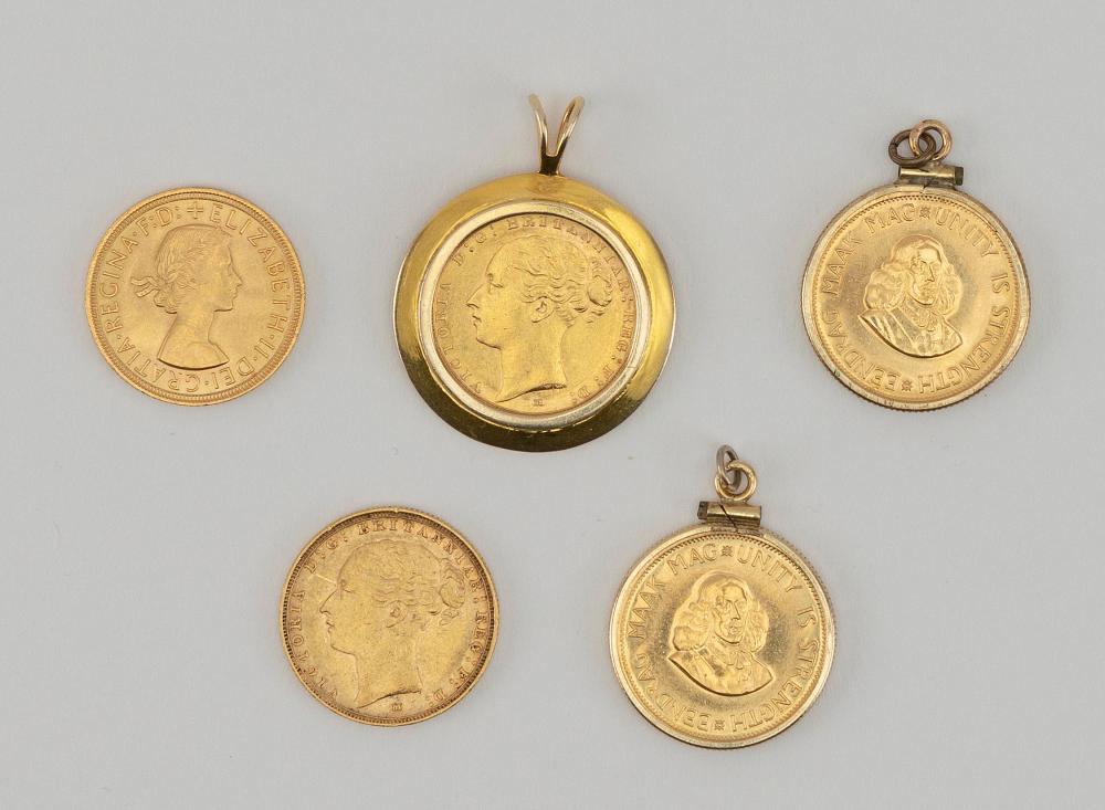 FIVE GOLD COINS 19TH AND 20TH