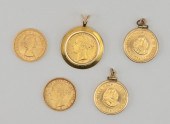 FIVE GOLD COINS 19TH AND 20TH