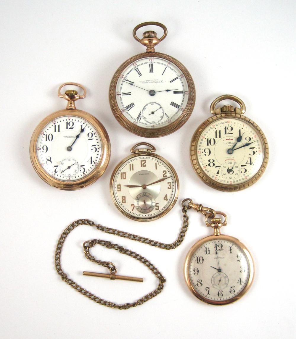 FIVE GOLD PLATED WALTHAM OPEN