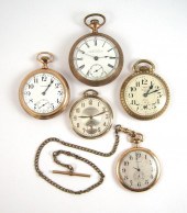 FIVE GOLD PLATED WALTHAM OPEN