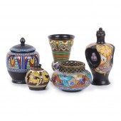 FIVE GOUDA HOLLAND POTTERY VES