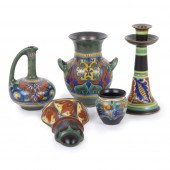 FIVE GOUDA POTTERY VESSELS: CA