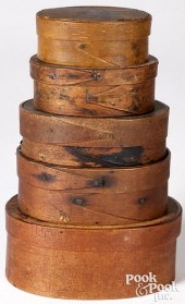 FIVE GRADUATED BENTWOOD BOXES,