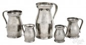 FIVE GRADUATED PEWTER MEASURES