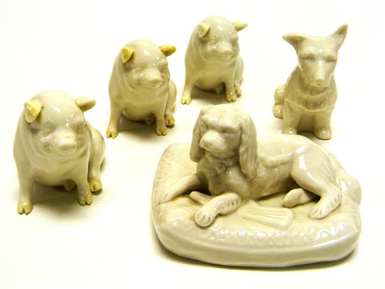 Five green mark Belleek figures