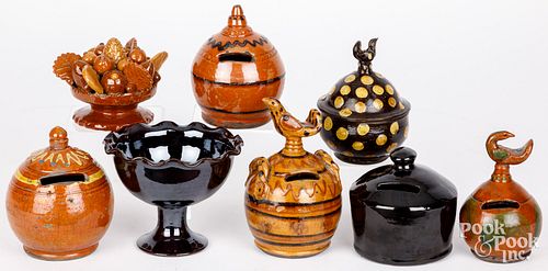 FIVE GREG SHOONER REDWARE BANKS AND