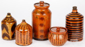 FIVE GREG SHOONER REDWARE JARS